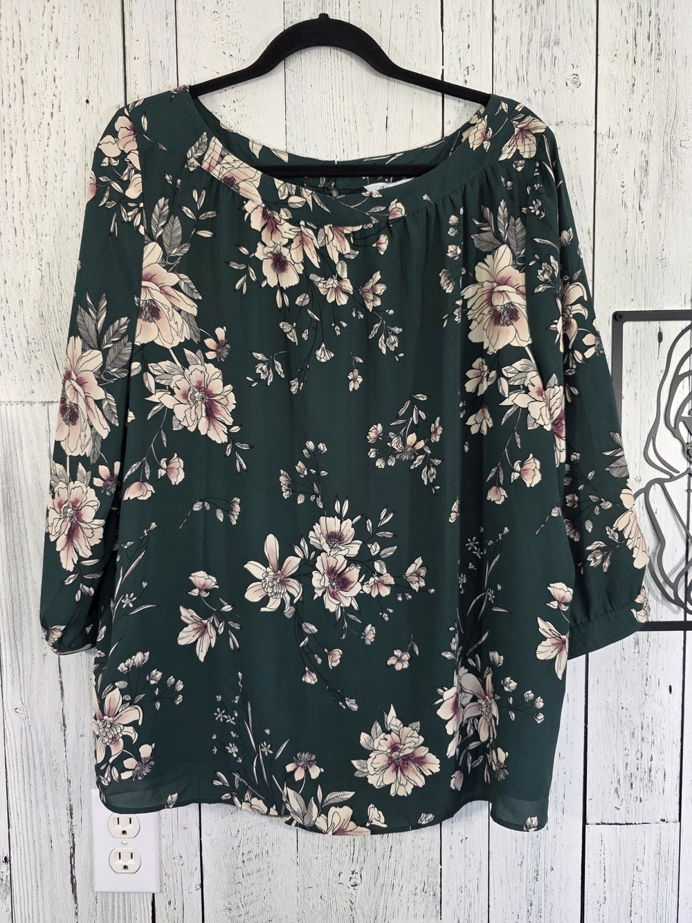 Reitmans Green Floral Lightweight Blouse Size 2X Officewear Business Going Out